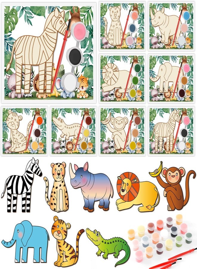 Oitnlaughter 24 Sets Safari Party Favors Safari Jungle DIY Craft Kits Jungle Wooden Painting Kits Wild Animals Coloring Crafts for Kids Animals Birthday Party Supplies Goodie Bags Gifts Prizes - Image 1